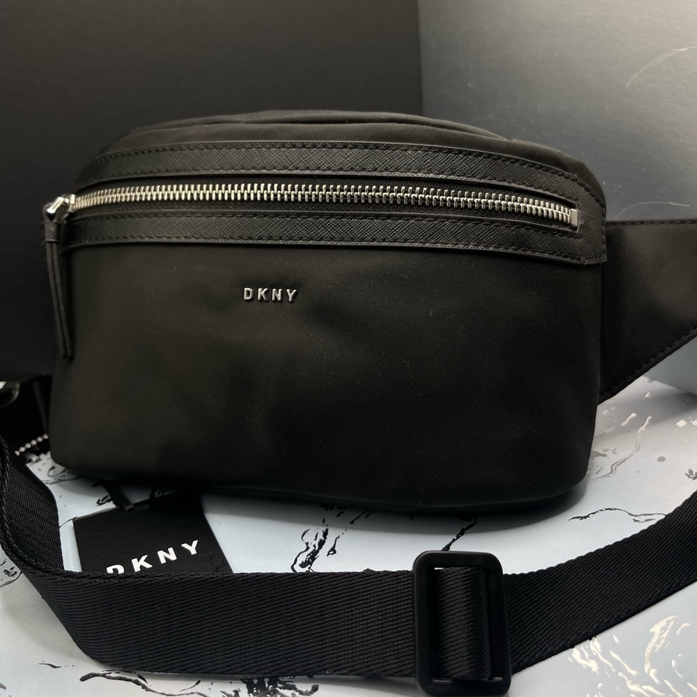 DKNY Black Belt Bag with Silver Accents